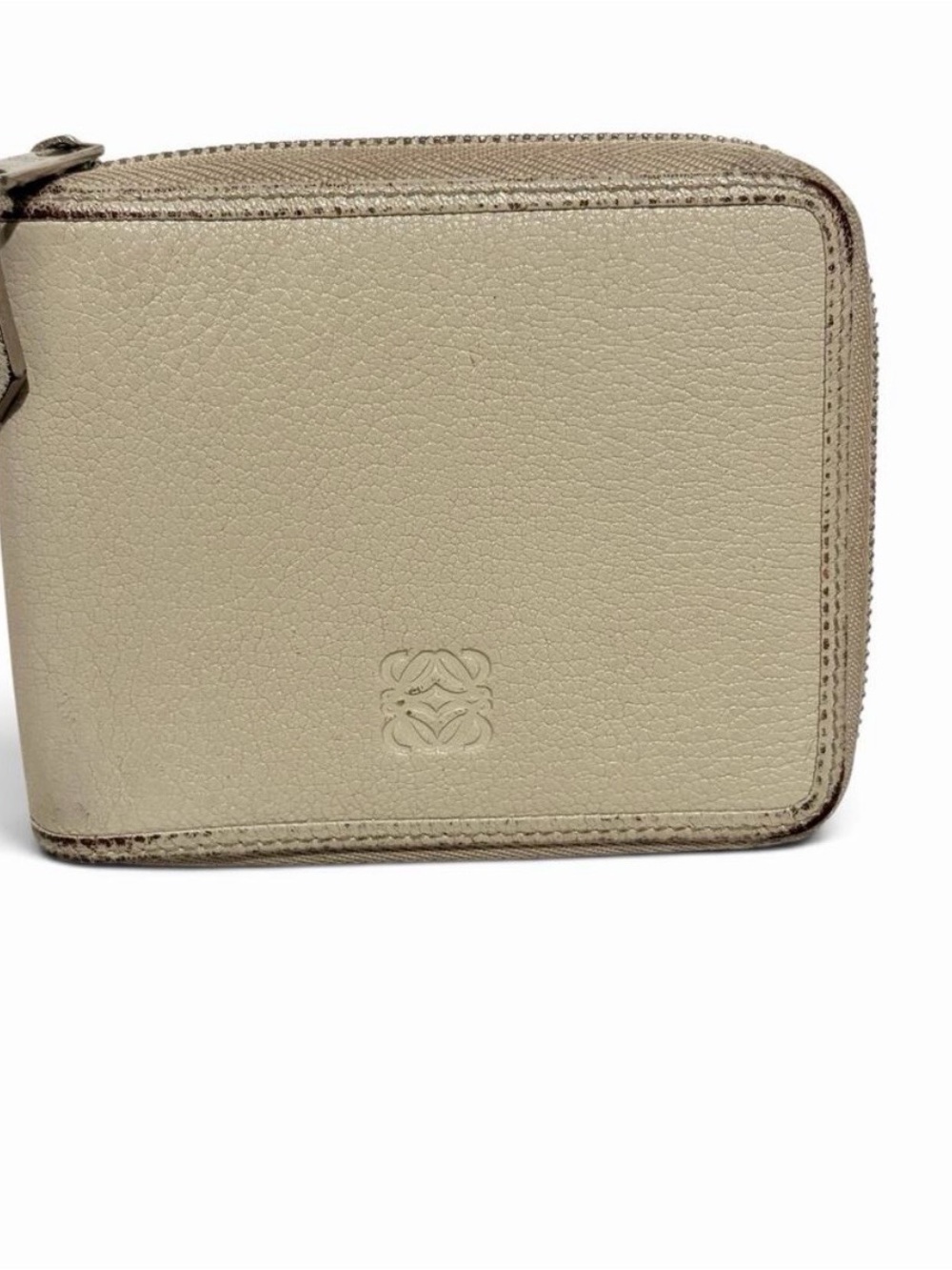 Loewe Cream Leather Zip Around Wallet with Red Interior, Silver Hardware